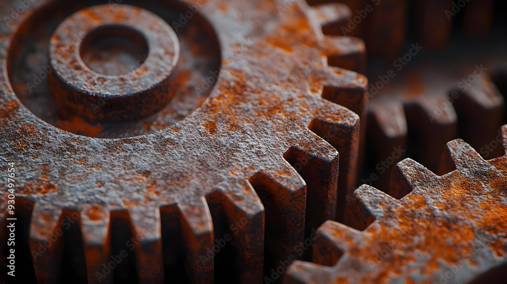 Rusty Gears Interlocking: A Close-Up View of Industrial Machinery Rusty Gears Interlocking: A Close-Up View of Industrial Machinery