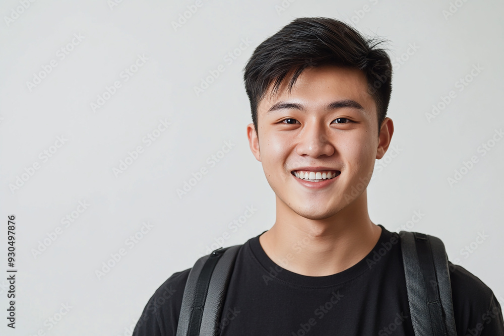 Asian teenage student carrying school bag on white background, student happy back to school Asian teenage student carrying school bag on white background, student happy back to school