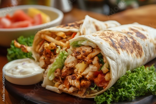 Two delicious chicken shawarmas served at a restaurant