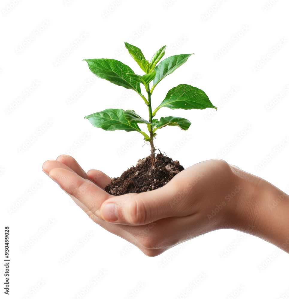 Hand holding a plant isolated on transparent background cutout PNG Hand holding a plant isolated on transparent background cutout PNG