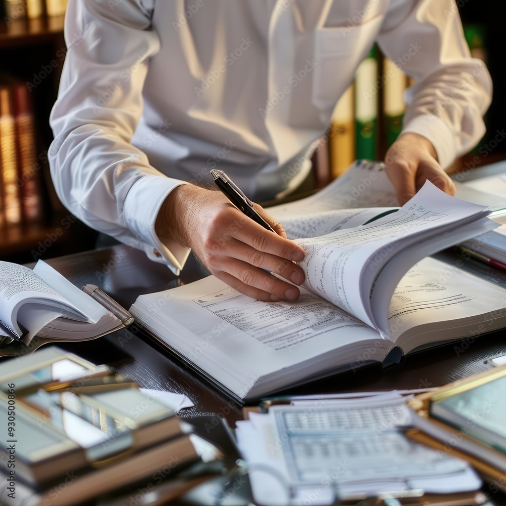 A person diligently studying and taking notes amidst a stack of open books in a library or study room setting. A person diligently studying and taking notes amidst a stack of open books in a library or study room setting.