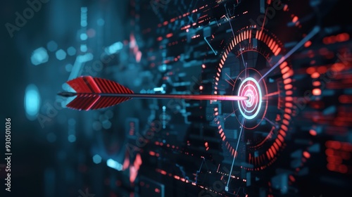 An arrow piercing through a digital target on a screen, representing accuracy in technology