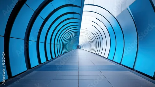 Obraz A modern tunnel design with vibrant blue lighting creates an immersive and captivating atmosphere for travelers or murals.