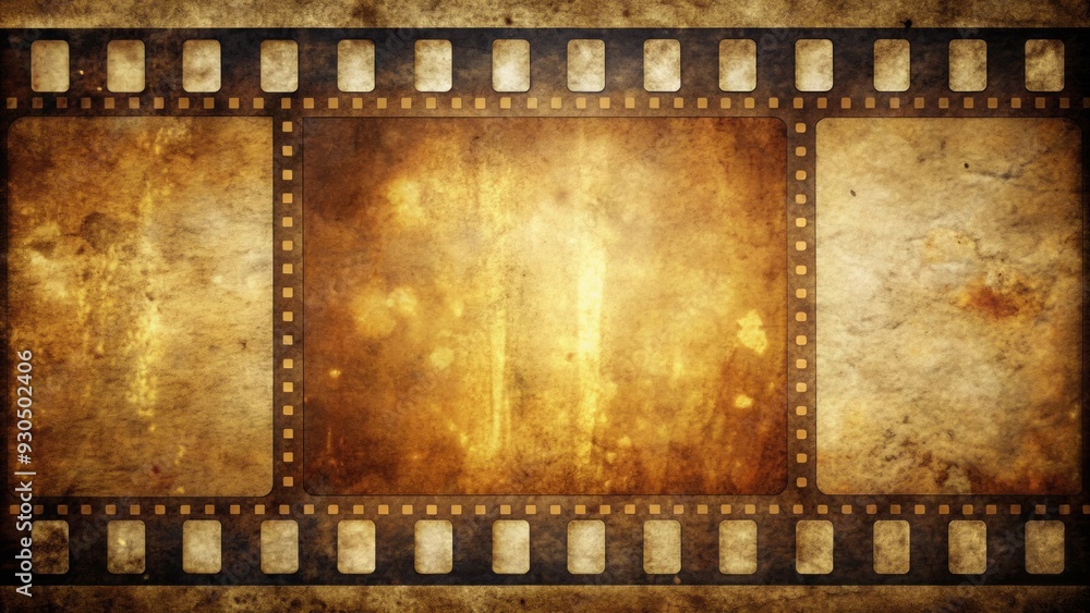 Obraz premium Close up of a dusty and dirty vintage film strip, with a retro texture background