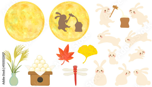 お月見のイラスト素材セット ベクター素材