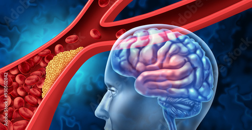 Canvas Print Mini Strokes and Ministroke or transient ischemic attack as TIA stroke as blood flow in the brain blocked in an artery by plaque or blood clot buildup as Atherosclerosis or Emboli