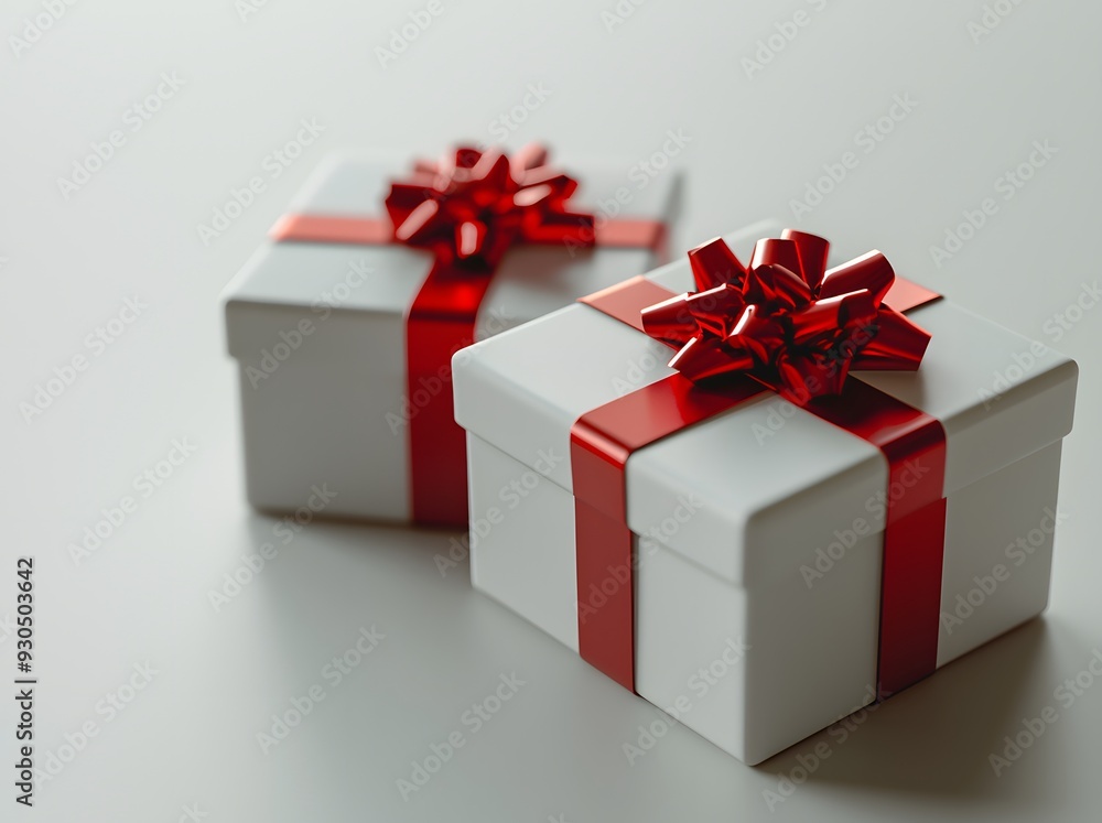 White Gift Box with Red Ribbon Bow. White Gift Box with Red Ribbon Bow.