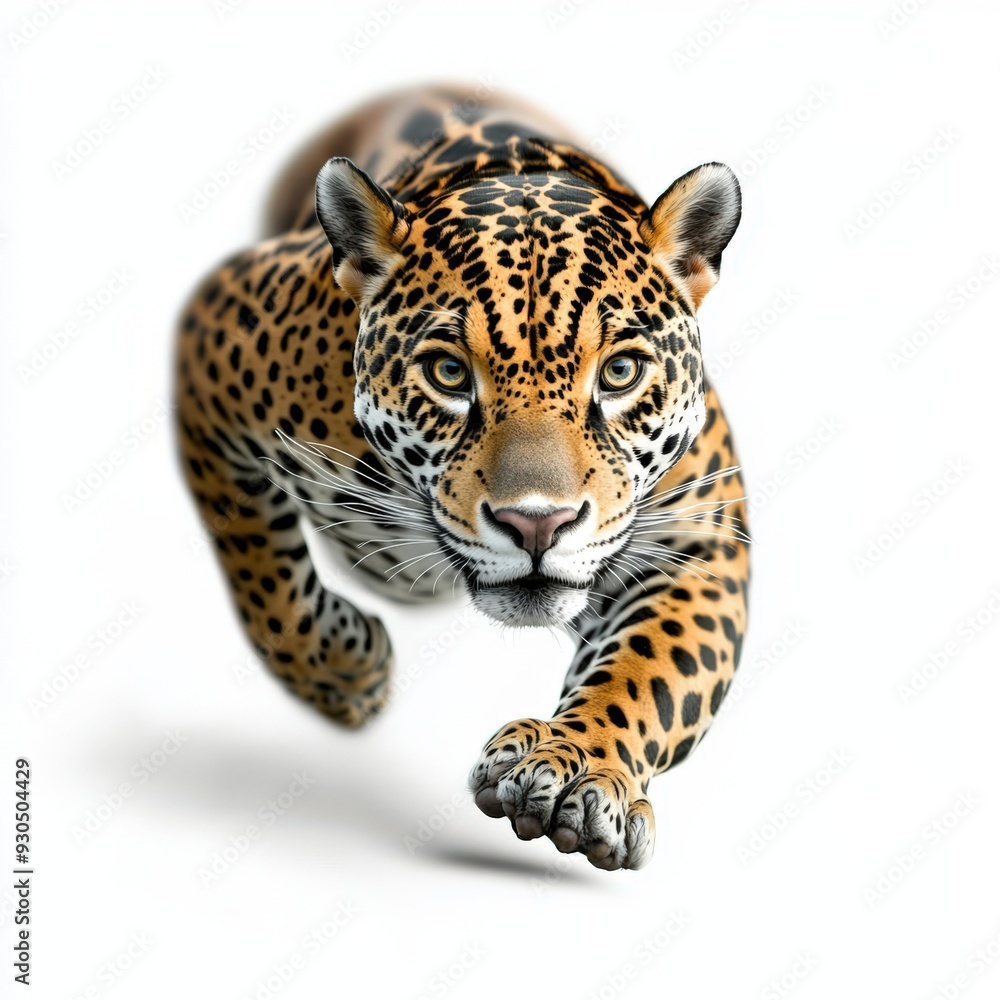 A striking image of a leopard in mid-run, showcasing its powerful physique and distinctive spotted coat. A striking image of a leopard in mid-run, showcasing its powerful physique and distinctive spotted coat.