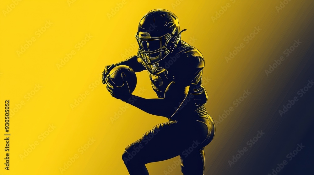 A silhouetted football player in motion against a gradient background. A silhouetted football player in motion against a gradient background.