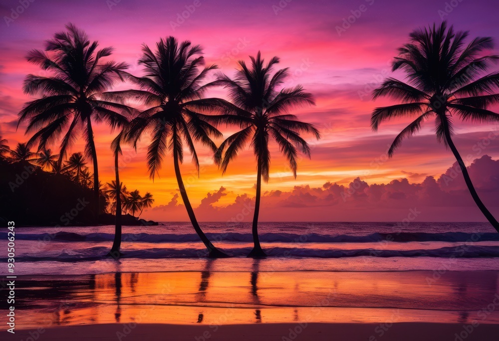 vibrant palm trees silhouetted stunning sunset colorful sky tropical vibes, nature, landscape, horizon, foliage, warm, sunshine, exotic, scenery, beach vibrant palm trees silhouetted stunning sunset colorful sky tropical vibes, nature, landscape, horizon, foliage, warm, sunshine, exotic, scenery, beach