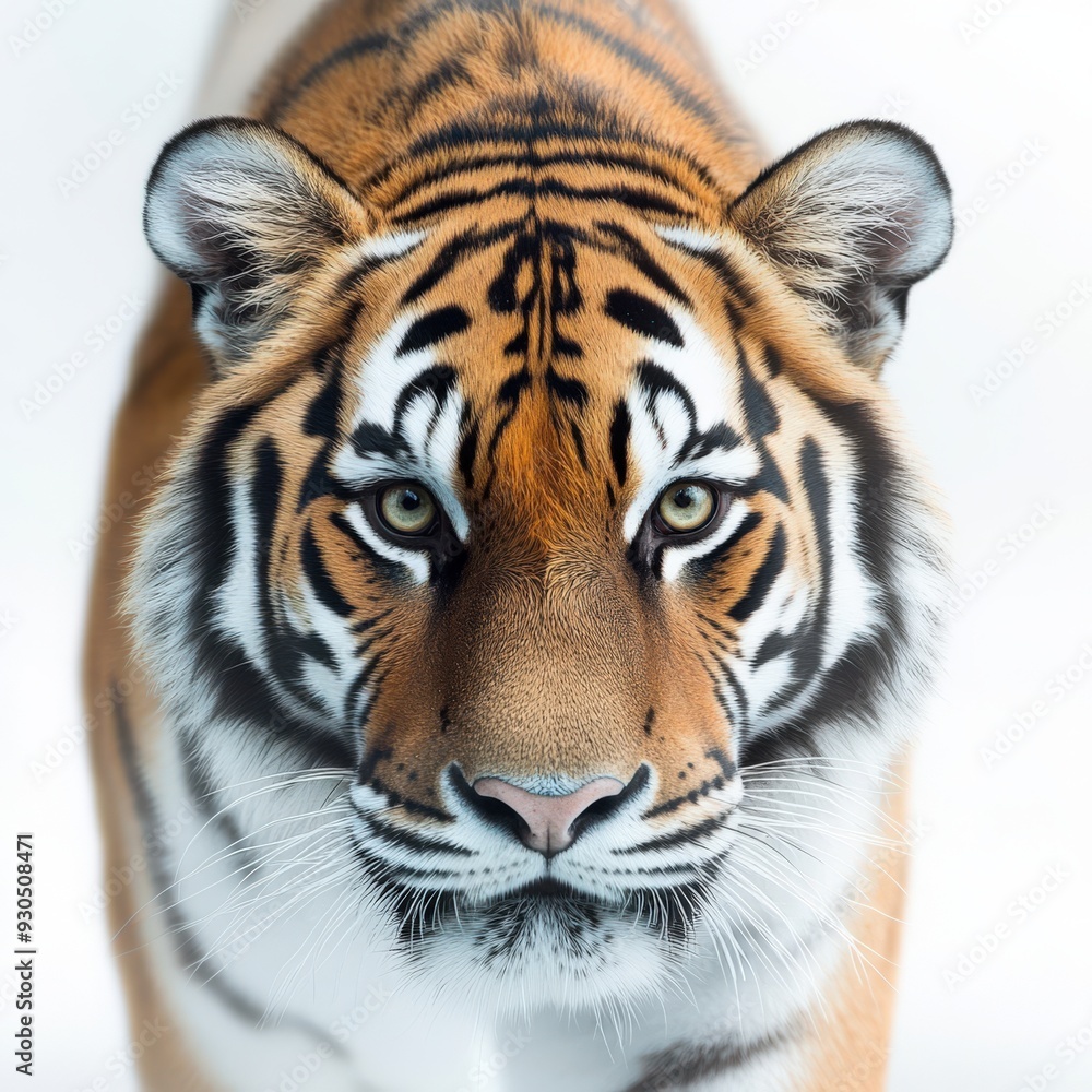 Fototapeta premium Close-up of a majestic tiger, showcasing its striking features and intense gaze, reflecting the beauty of wildlife.