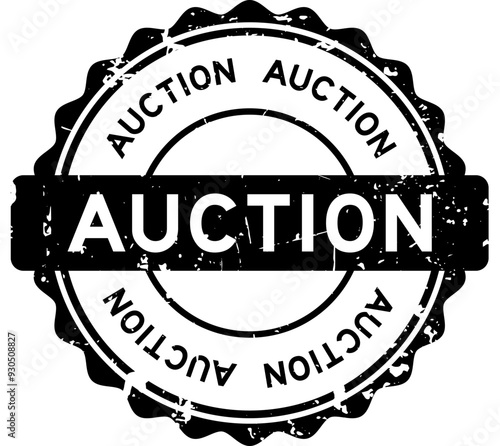 Grunge black auction word round seal stamp on white background