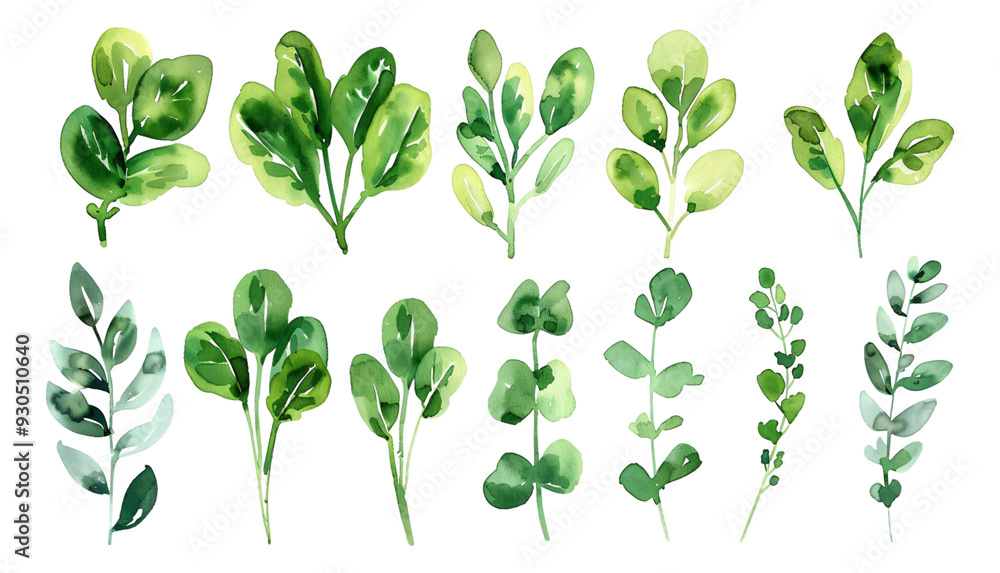 The combination of green vegetable elements in watercolor material The combination of green vegetable elements in watercolor material
