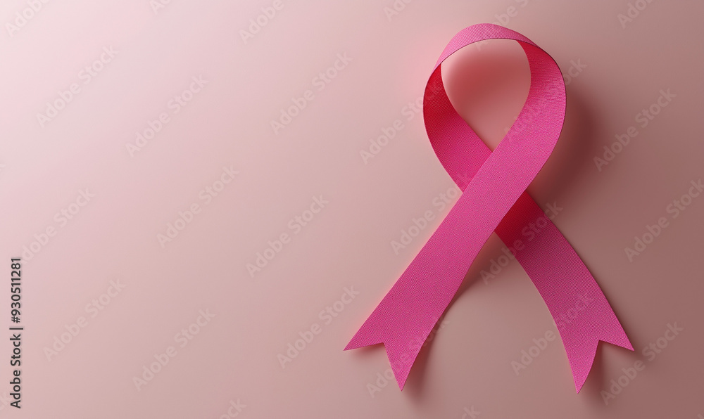 Pink ribbon symbol on soft pink background, breast cancer awareness campaign or women's health support concept, medical charity fundraising and solidarity message Pink ribbon symbol on soft pink background, breast cancer awareness campaign or women's health support concept, medical charity fundraising and solidarity message