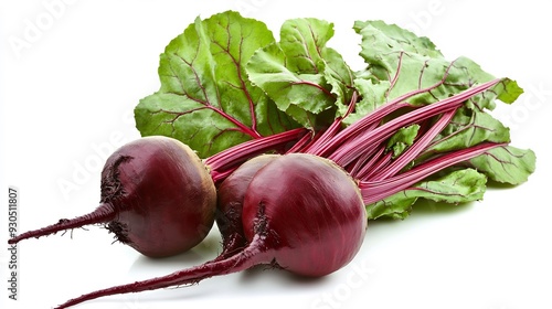 Fresh Beetroots with Green Leaves on White Background