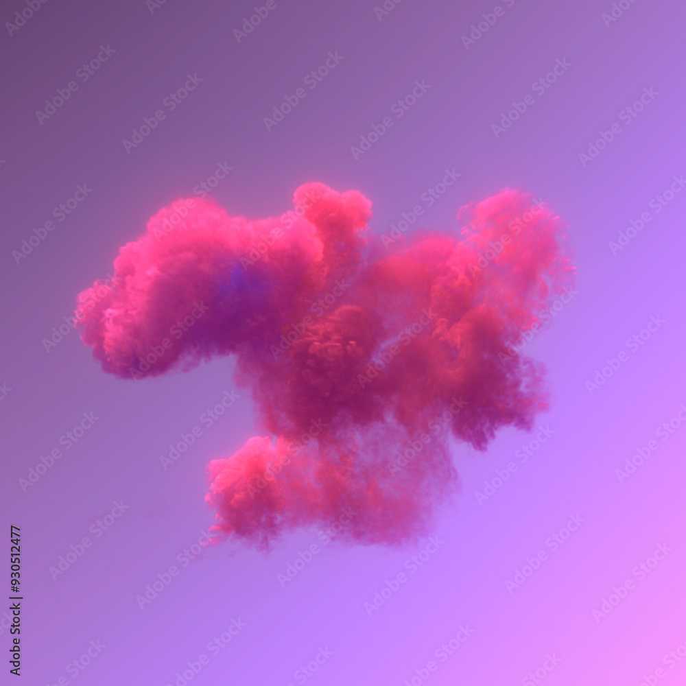 Obraz premium Digital illustration of abstract explosion with bright pink cloud of smoke on light purple background. 3d rendering