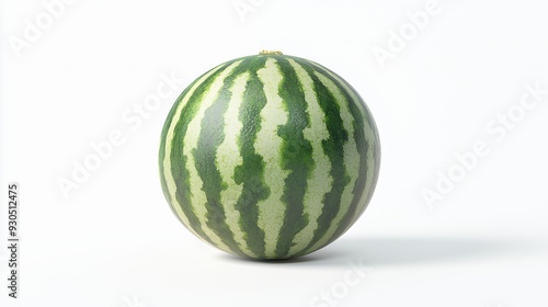 A round watermelon with green stripes on a white background.