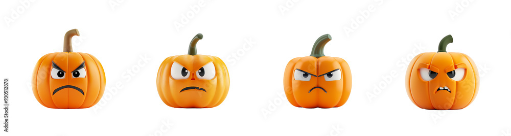 Set of four angry jack-o'-lantern pumpkins with animated faces ...