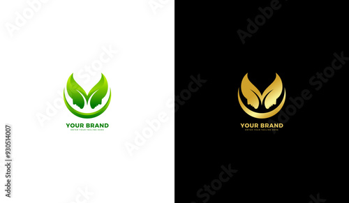 Leaf hair woman logo, natural healthy hair beauty icon. Vector graphic design