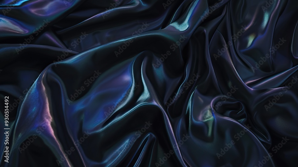 Obraz premium A dark, iridescent fabric with flowing textures and a smooth, reflective surface, creating a luxurious and mysterious aesthetic.