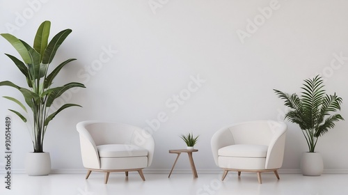 Minimalist Living Room Interior Design with White Armchairs