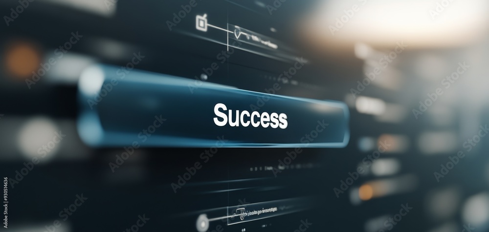 a digital button labeled success, technology interface symbolizes progress and achievement, marking a key outcome in reaching business goals and fueling ongoing motivation a digital button labeled success, technology interface symbolizes progress and achievement, marking a key outcome in reaching business goals and fueling ongoing motivation