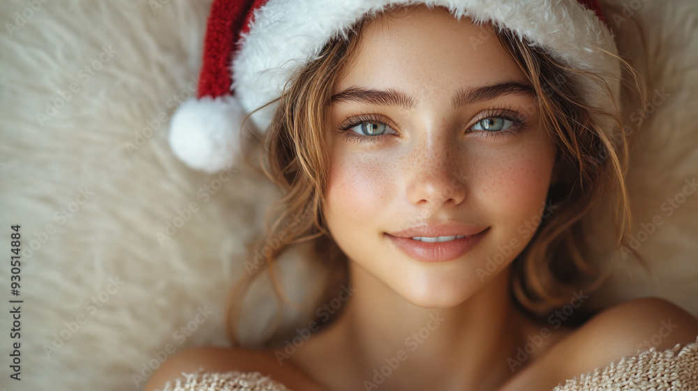 The girl in the Santa hat. Model appearance. An advertising photo. The girl in the Santa hat. Model appearance. An advertising photo.