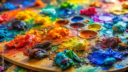 Wallpaper Mural Close up of a painter's palette with vibrant colors mixing together, blending various shades in an artistic display Torontodigital.ca