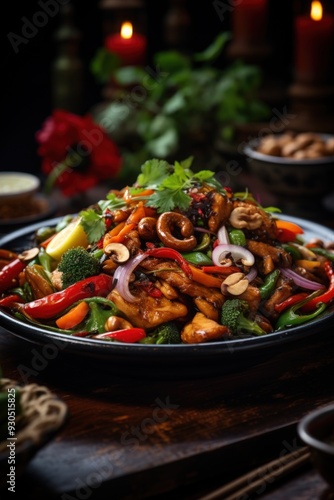 Kai Med Ma Muang Cashew Chicken Stir Fry. Best For Banner, Flyer, and Poster