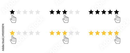 Star rating icon set. 1, 3 or 5 stars rating. Flat style. Vector icons