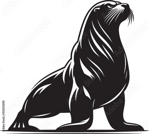 Vector illustration of Sea Lion Silhouette isolated on white background