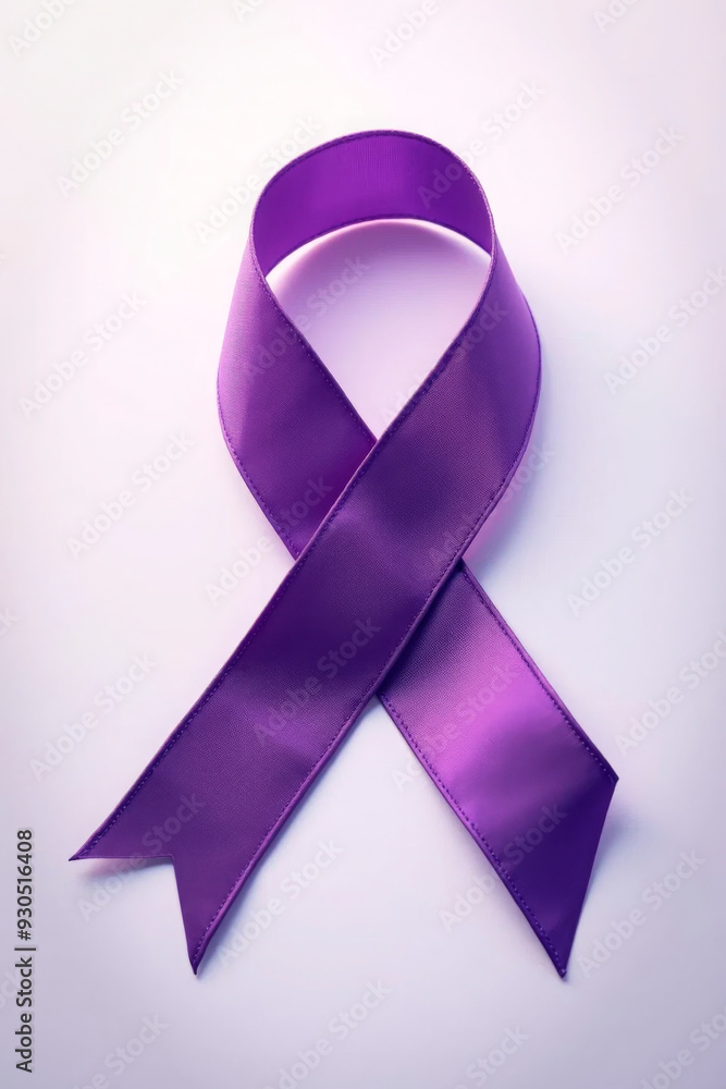 Purple ribbon on a light purple background, representing global awareness campaigns for Alzheimer's, pancreatic cancer, and domestic violence. Ideal for health organizations and awareness events
