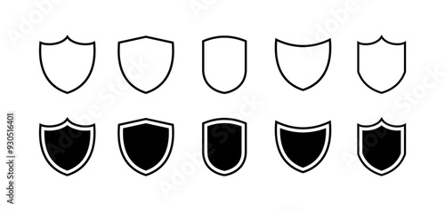 Shield icon set. Linear and silhouette style. Vector icons