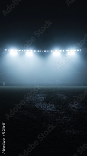 Obraz na płótnie Empty football field illuminated by stadium lights at night w salonie