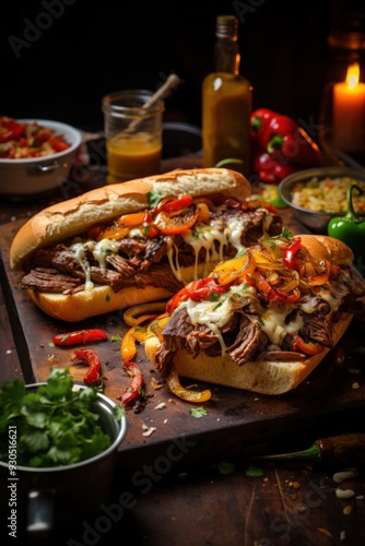 Philly Cheesesteak Sandwich with Onions and Peppers. Best For Banner, Flyer, and Poster