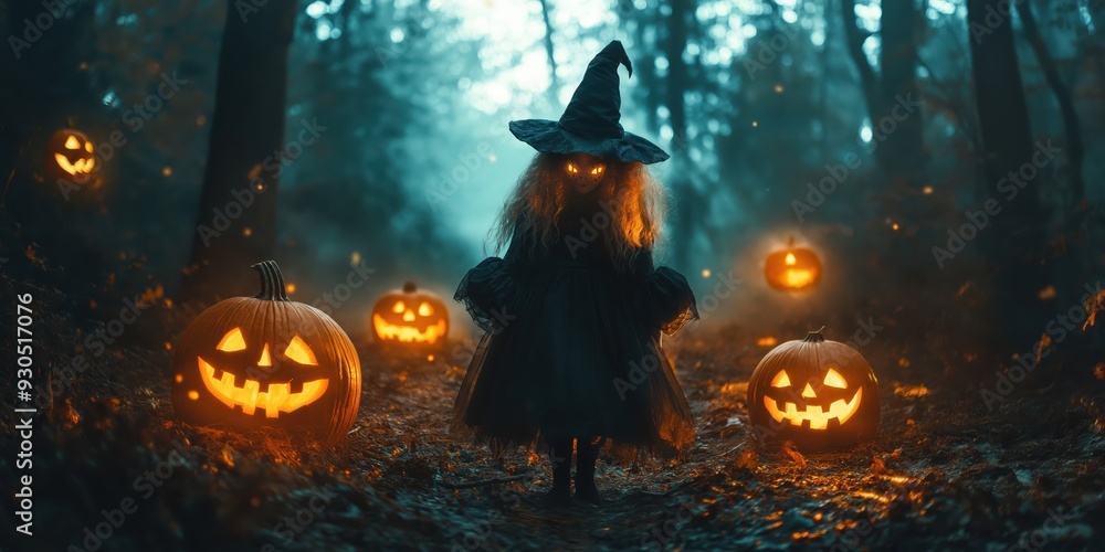 Fototapeta premium Witch in a Spooky Halloween Forest created by ai