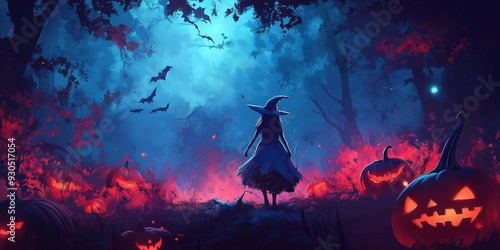 Witch in a Spooky Halloween Forest created by ai