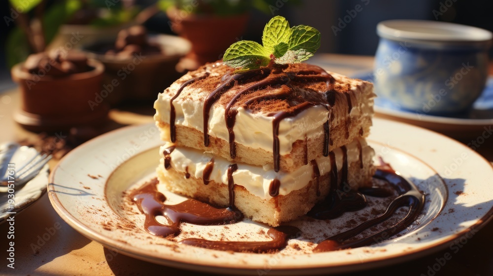 Tiramisu with Espresso Drizzle. Best For Banner, Flyer, and Poster Tiramisu with Espresso Drizzle. Best For Banner, Flyer, and Poster