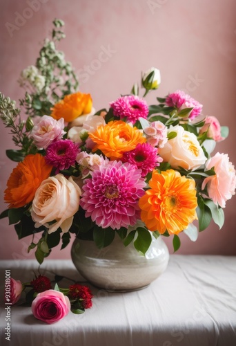 Wallpaper Mural vibrant floral arrangements displayed minimalistic backdrops highlighting colorful blooms elegant simplicity, flowers, bouquet, petals, colors, design Torontodigital.ca