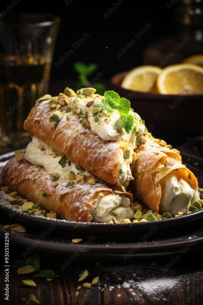 Cannoli with Pistachios. Best For Banner, Flyer, and Poster Cannoli with Pistachios. Best For Banner, Flyer, and Poster