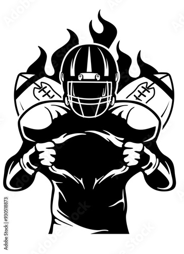 American Football | Football Player | Player on Fire | Football | Team Sport | Football Warrior | Fire Football Player | Outdoor Game | Original Illustration | Vector and Clipart | Cutfile and Stencil
