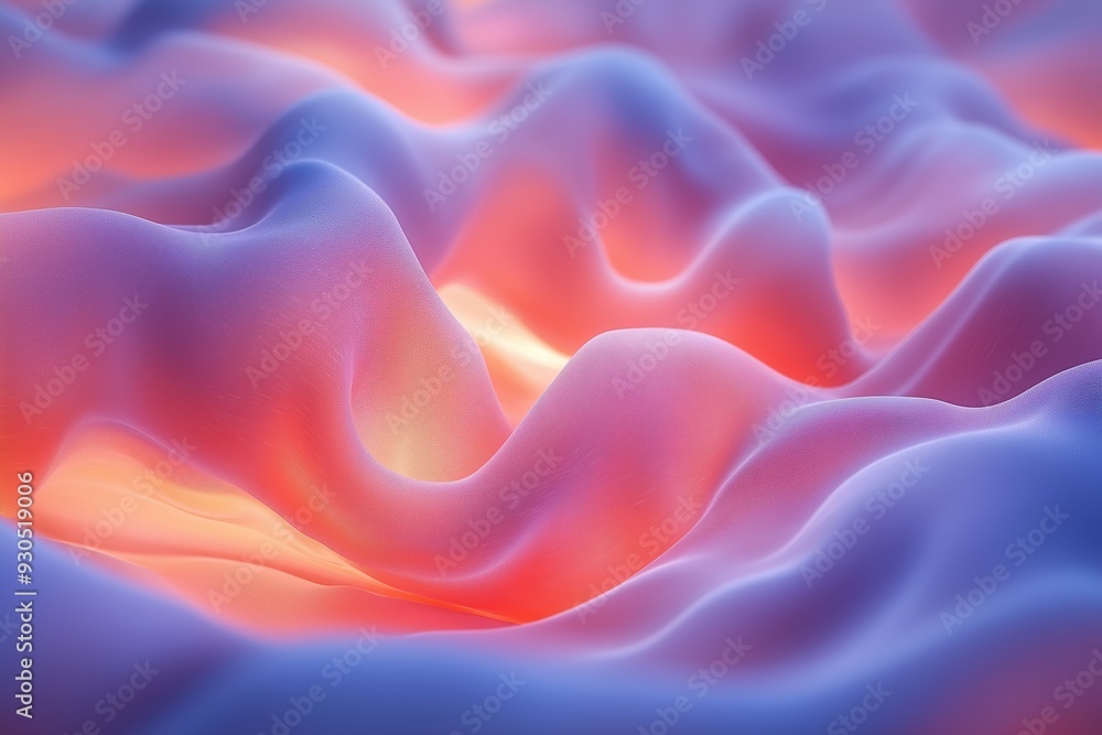 A mesmerizing abstract image featuring soft, flowing waves of fabric-like textures in soothing pastel shades of pink, purple, and orange. A mesmerizing abstract image featuring soft, flowing waves of fabric-like textures in soothing pastel shades of pink, purple, and orange.