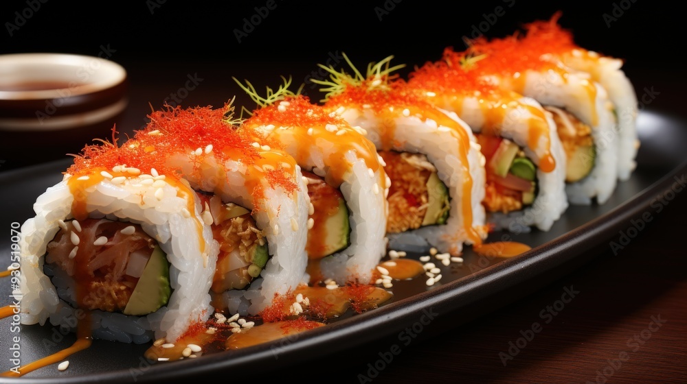 Ebi Tempura Uramaki Roll. Best For Banner, Flyer, and Poster Ebi Tempura Uramaki Roll. Best For Banner, Flyer, and Poster