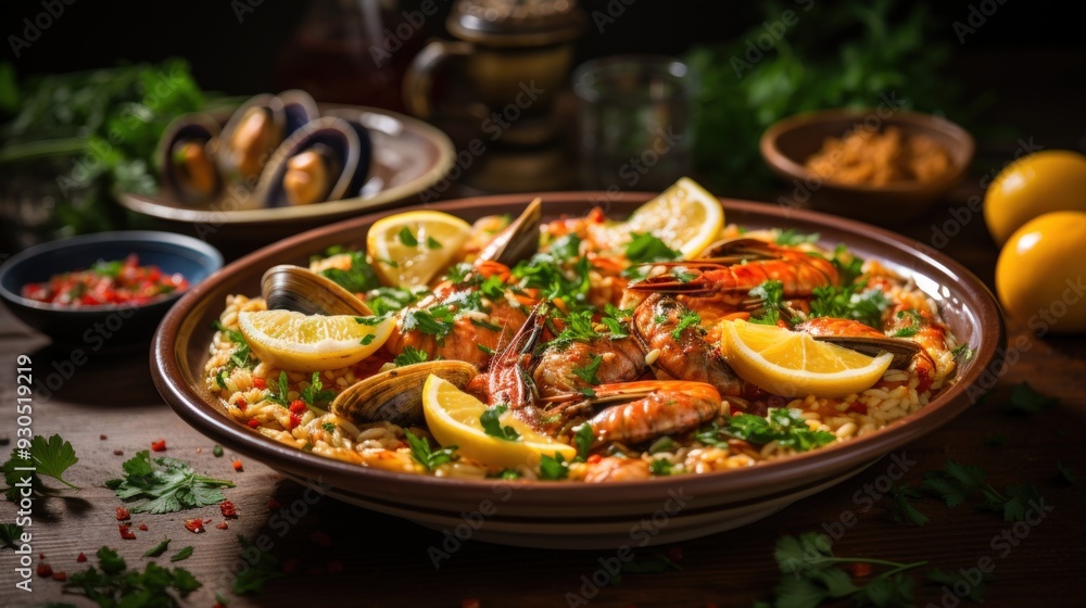 Fregola with Seafood Brodetto. Best For Banner, Flyer, and Poster Fregola with Seafood Brodetto. Best For Banner, Flyer, and Poster