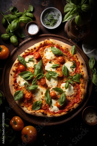 Margherita Pizza with Fresh Basil. Best For Banner, Flyer, and Poster