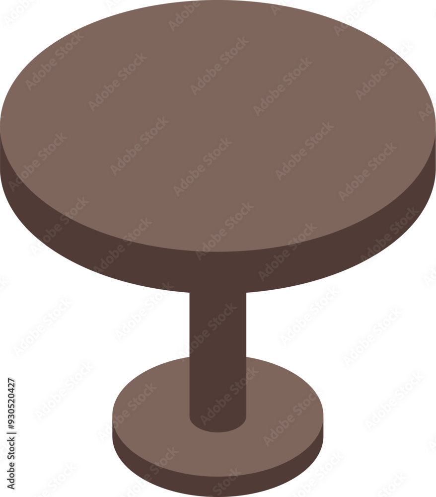 Simple round wooden table standing on one leg, isometric view Simple round wooden table standing on one leg, isometric view