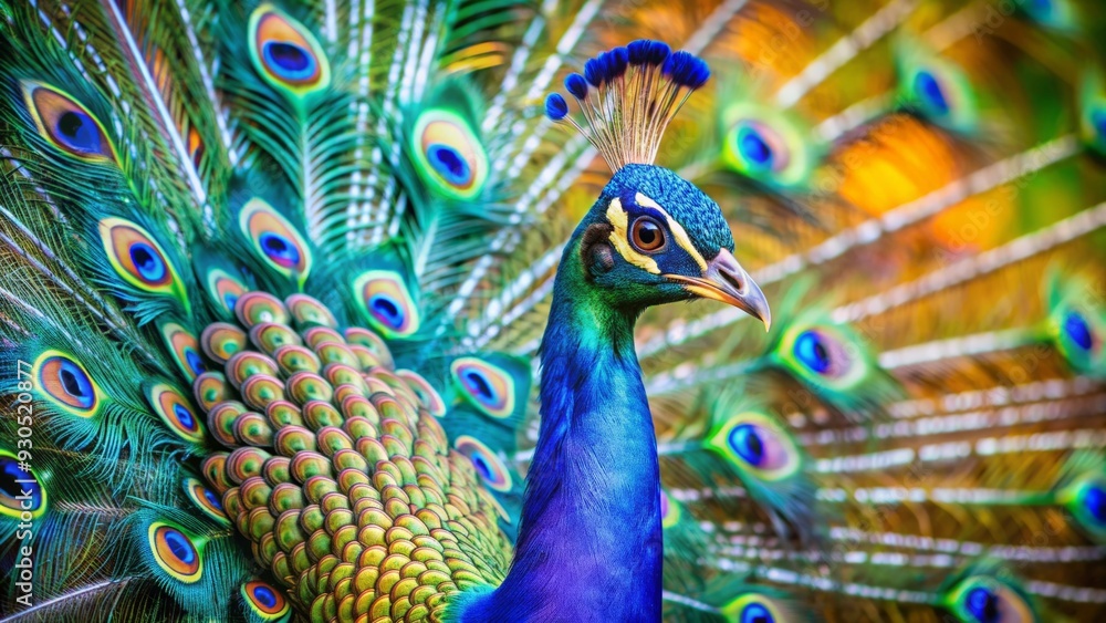 Obraz premium Vibrant and elegant peacock displaying its colorful plumage in a wildlife setting