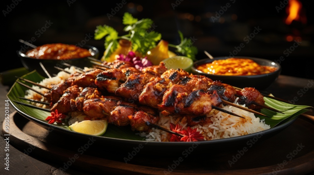 Sate Ayam Chicken Satay with Peanut Sauce. Best For Banner, Flyer, and Poster Sate Ayam Chicken Satay with Peanut Sauce. Best For Banner, Flyer, and Poster