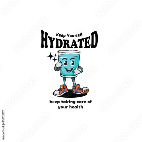 vector mascot of white water glass, about health care, isolated on white background