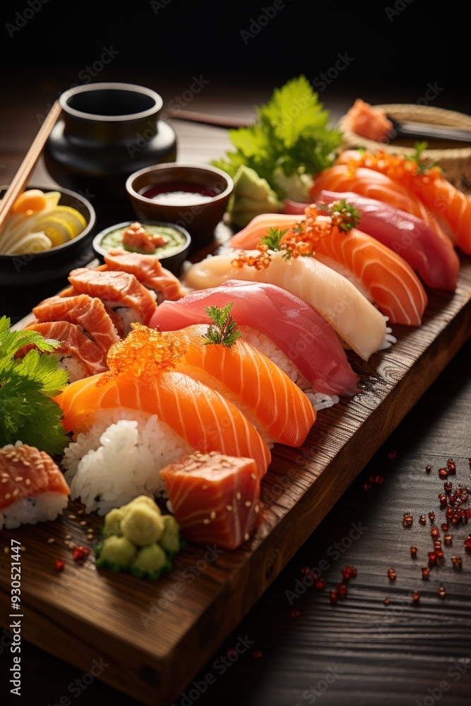 Sushi Platter with Assorted Nigiri. Best For Banner, Flyer, and Poster Sushi Platter with Assorted Nigiri. Best For Banner, Flyer, and Poster
